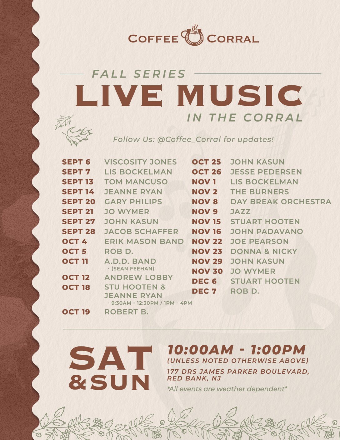 Live Music in The Corral - Fall Schedule